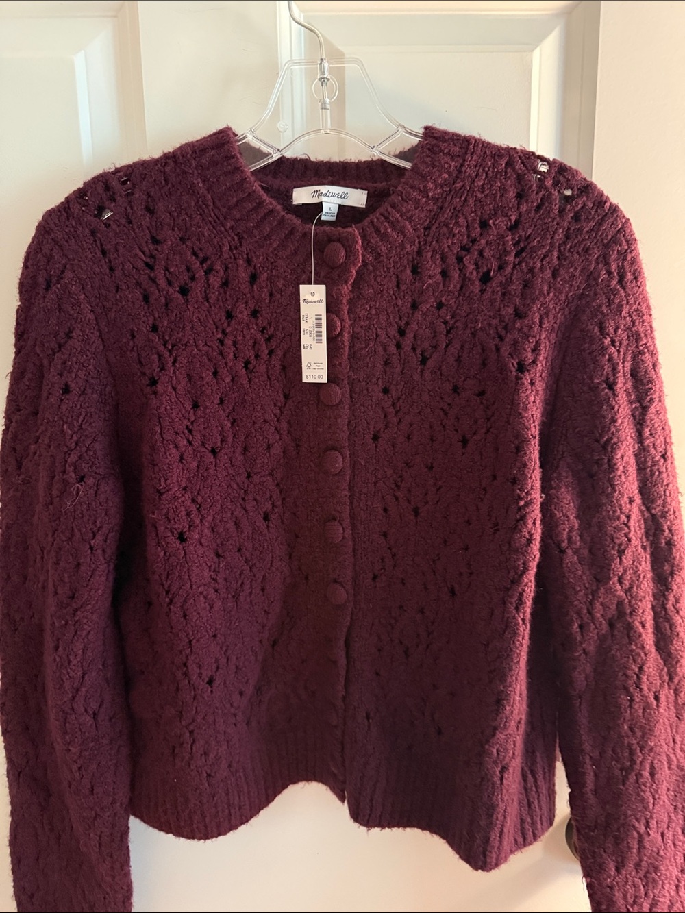Madewell Deep Burgundy Pointelle Button-Up Cardigan